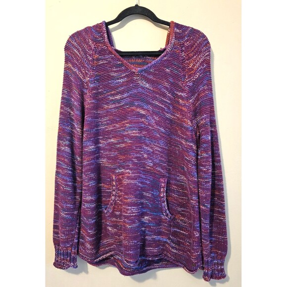 Eddie Bauer Sweaters - Eddie Bauer Sweater Womens Large Knit Hooded Pullover V Neck Front Pocket